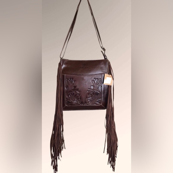 NWT ARIAT Dark Brown Leather Messenger Bag Conceal Carry Handbag Purse Western - Picture 1 of 6
